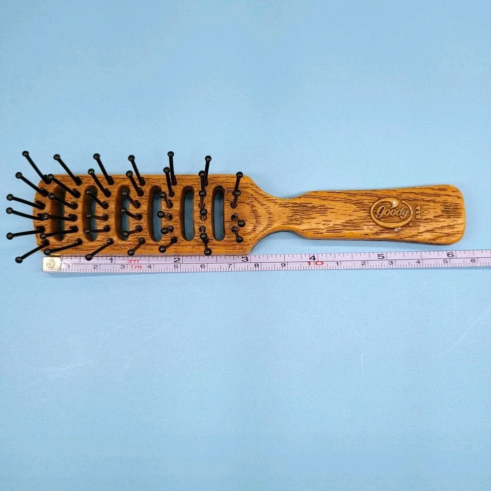 Vintage Goody Vented Hair Brush & Hand Mirror Travel Purse Plastic Faux Wood USA